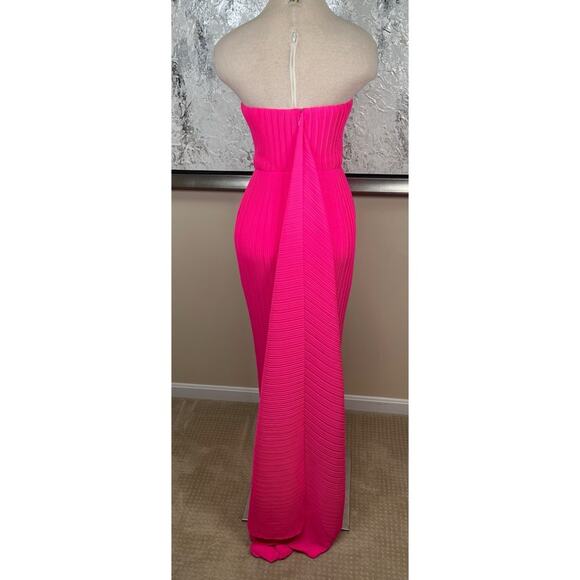 Solace London Harlee Strapless Pleated Chiffon Train Hot Pink Maxi Dress Size 4 - Picture 10 of 12